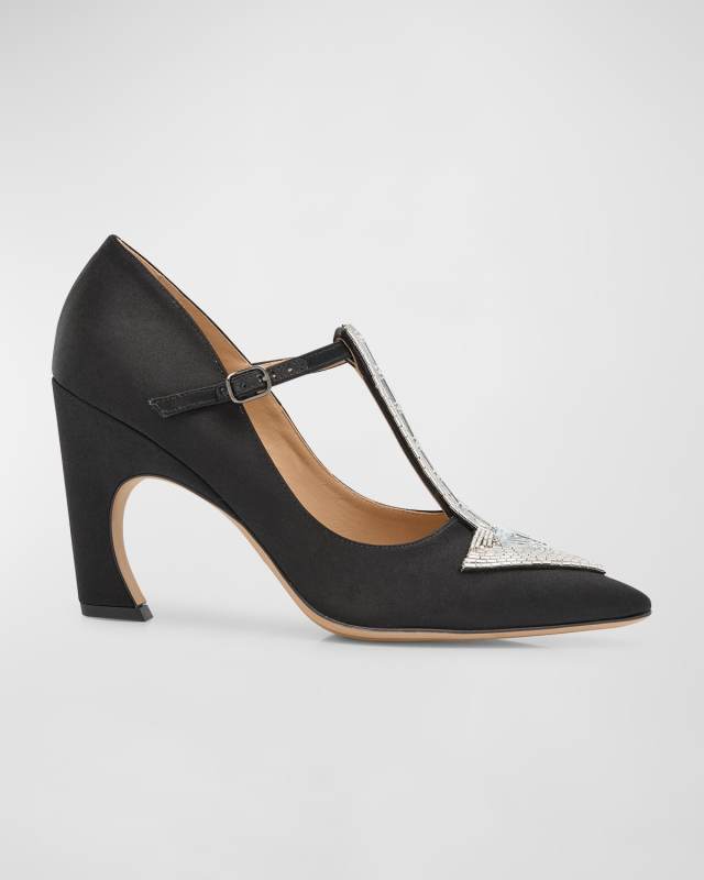 Oli Satin Crystal T-Strap Pumps
